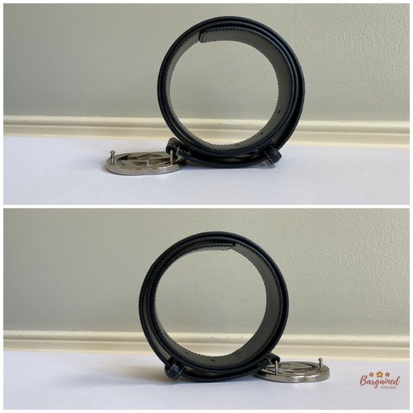 Authentic GUCCI Web Canvas Leather Gold Interlocking G Buckle Belt 85/34 - Picture 11 of 13